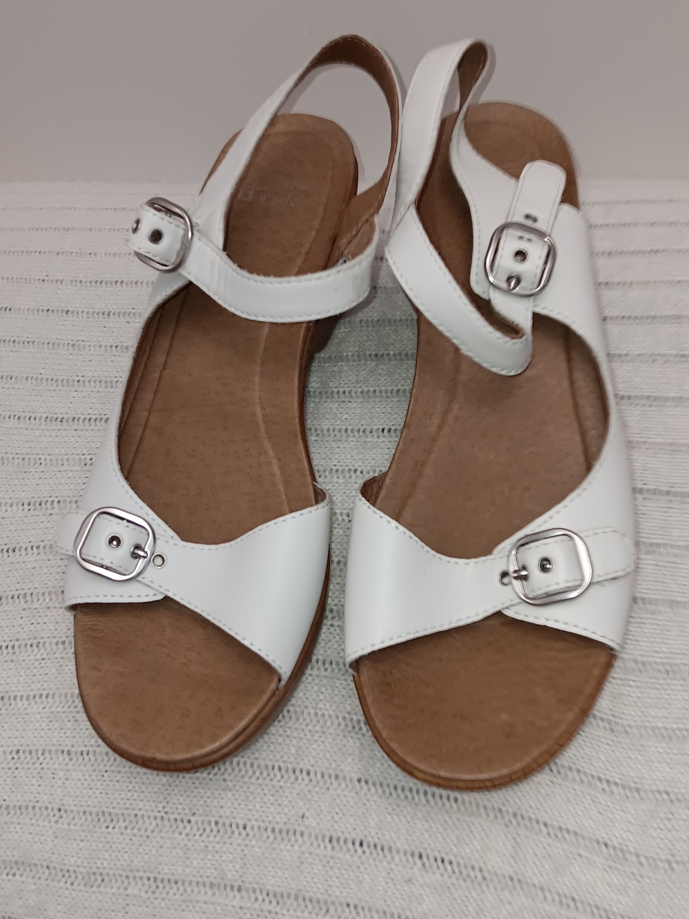 Dansko White Leather Buckle Slingback Sandals